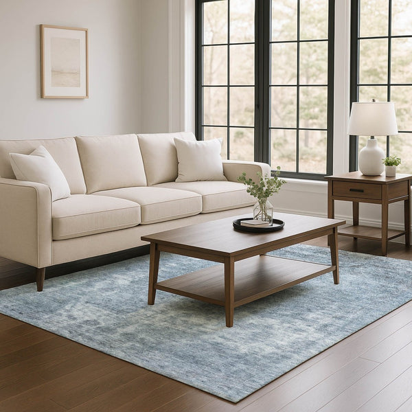 HomeRoots 10' X 14' Blue and Gray Abstract Area Rug - Washable, UV-Protected, Stain-Resistant for Modern Spaces 695342