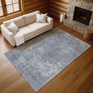 HomeRoots 10' X 14' Blue and Gray Abstract Area Rug - Washable, UV-Protected, Stain-Resistant for Modern Spaces 695342