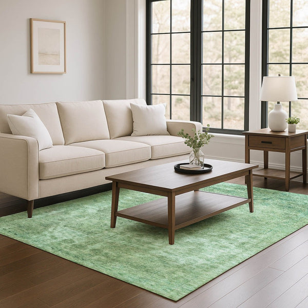 HomeRoots 5' X 8' Sage and Teal Abstract Area Rug - Washable, Stain Resistant with UV Protection for Any Space 695344