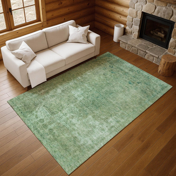 HomeRoots 5' X 8' Sage and Teal Abstract Area Rug - Washable, Stain Resistant with UV Protection for Any Space 695344