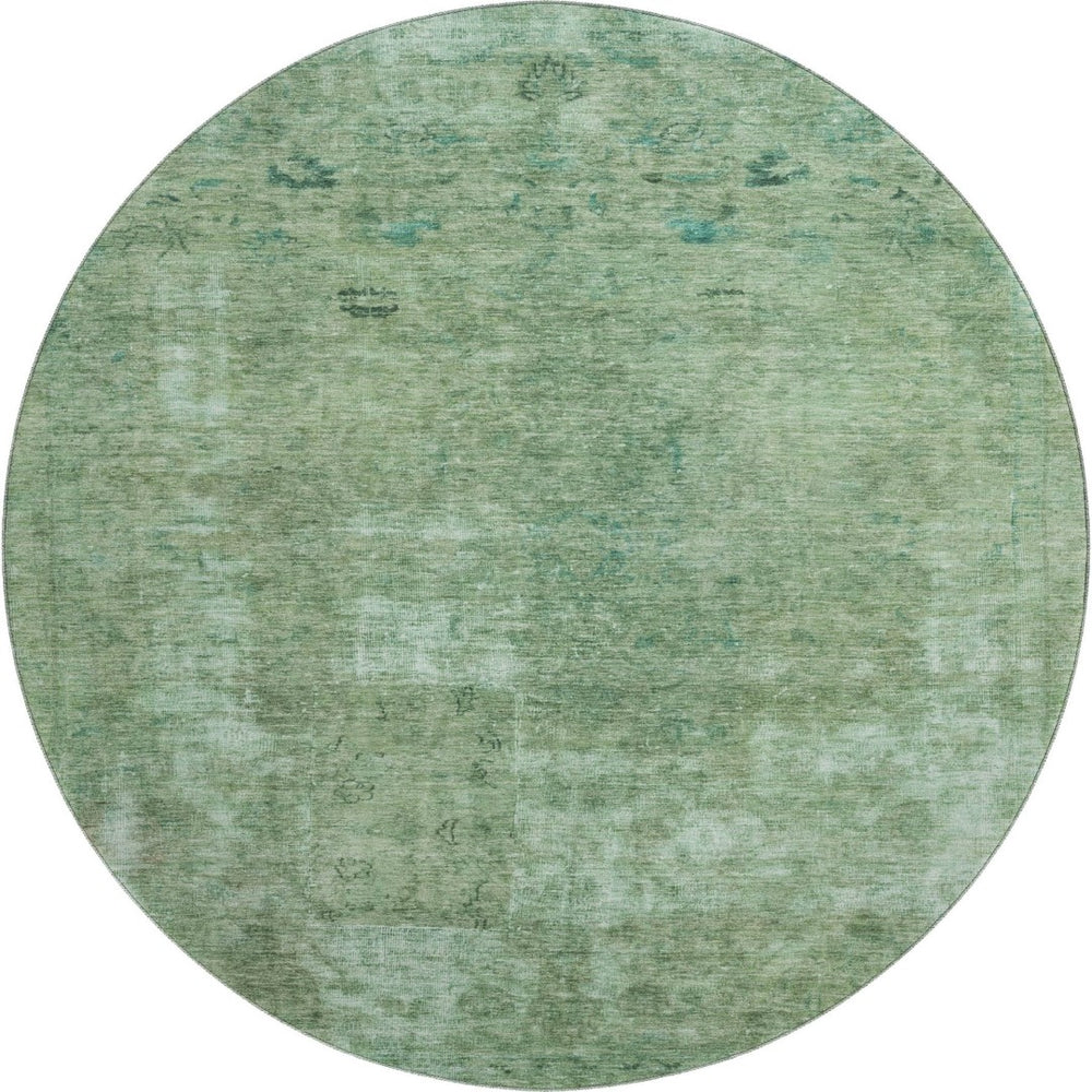 HomeRoots 8' Sage and Teal Abstract Round Rug - Washable, UV-Protected, Durable Design for High-Traffic Homes 695345