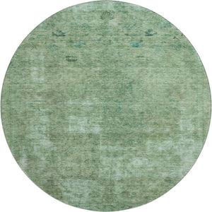 HomeRoots 8' Sage and Teal Abstract Round Rug - Washable, UV-Protected, Durable Design for High-Traffic Homes 695345