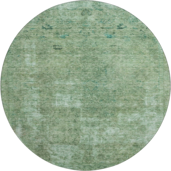 HomeRoots 8' Sage and Teal Abstract Round Rug - Washable, UV-Protected, Durable Design for High-Traffic Homes 695345