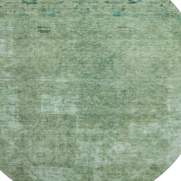 HomeRoots 8' Sage and Teal Abstract Round Rug - Washable, UV-Protected, Durable Design for High-Traffic Homes 695345