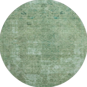 HomeRoots 8' Sage and Teal Abstract Round Rug - Washable, UV-Protected, Durable Design for High-Traffic Homes 695345