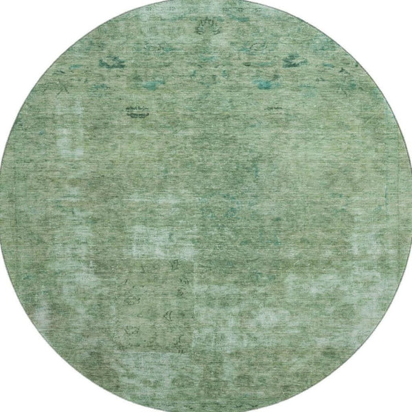 HomeRoots 8' Sage and Teal Abstract Round Rug - Washable, UV-Protected, Durable Design for High-Traffic Homes 695345