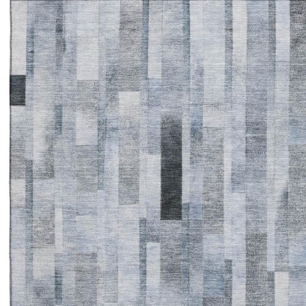 HomeRoots 5' X 8' Blue Ivory Gray Striped Area Rug - Washable, UV Protected, Family-Friendly Home Decor 695350