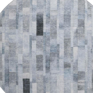 HomeRoots 8' Washable Round Rug in Blue, Ivory & Gray Stripes - Durable, Stain-Resistant with UV Protection! 695351
