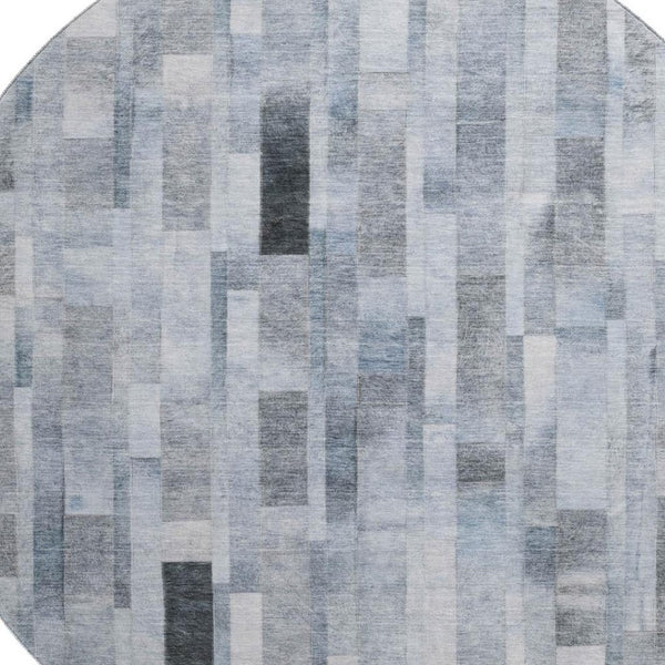 HomeRoots 8' Washable Round Rug in Blue, Ivory & Gray Stripes - Durable, Stain-Resistant with UV Protection! 695351