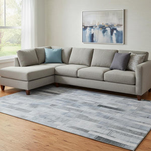 HomeRoots 8' X 10' Stylish Blue Ivory Gray Striped Washable Area Rug with UV Protection for High-Traffic Spaces 695352