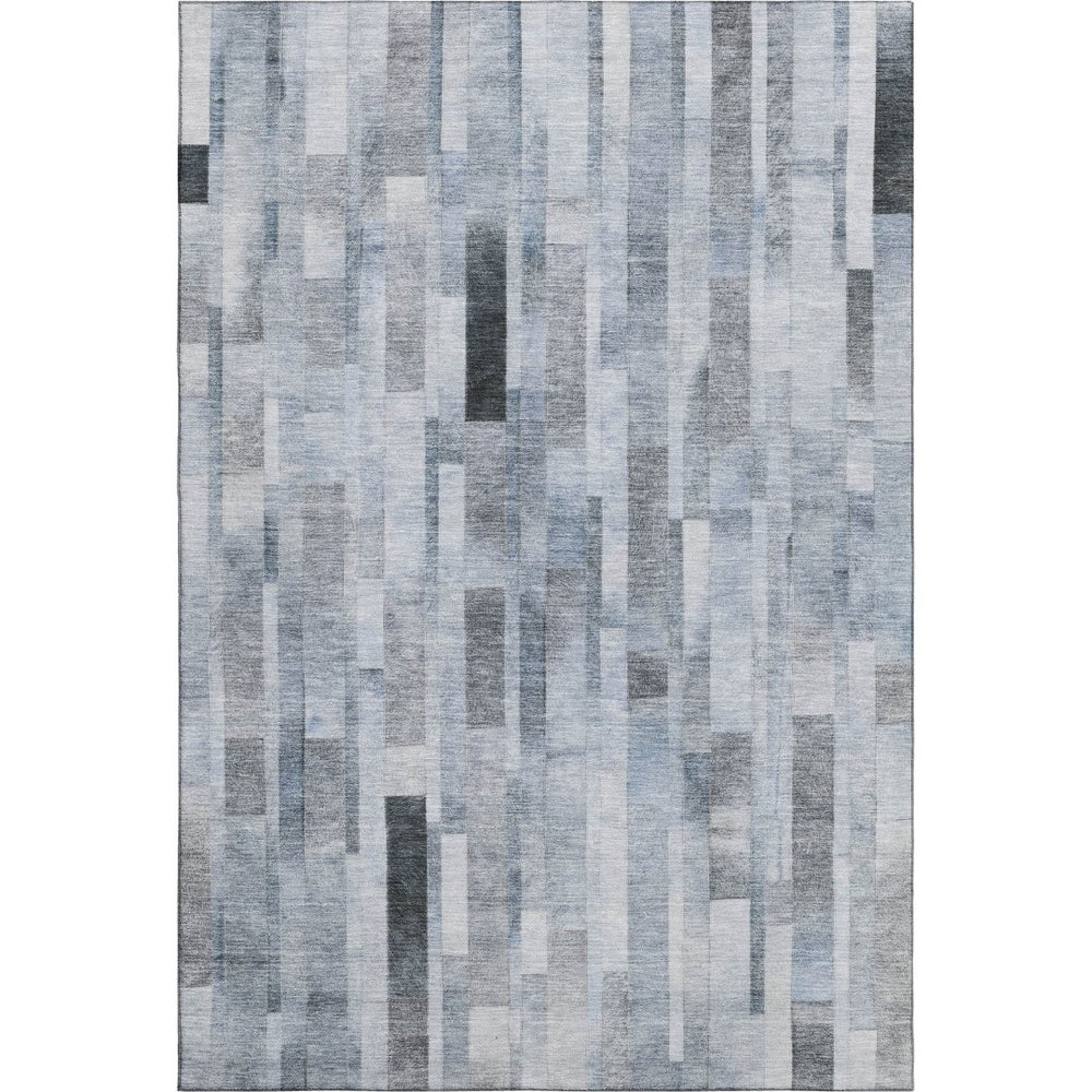 HomeRoots 9' X 12' Striped Area Rug in Blue, Ivory & Gray - Washable, UV-Protected, Durable for Family Spaces 695353
