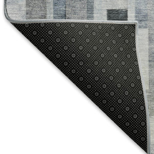 HomeRoots 9' X 12' Striped Area Rug in Blue, Ivory & Gray - Washable, UV-Protected, Durable for Family Spaces 695353
