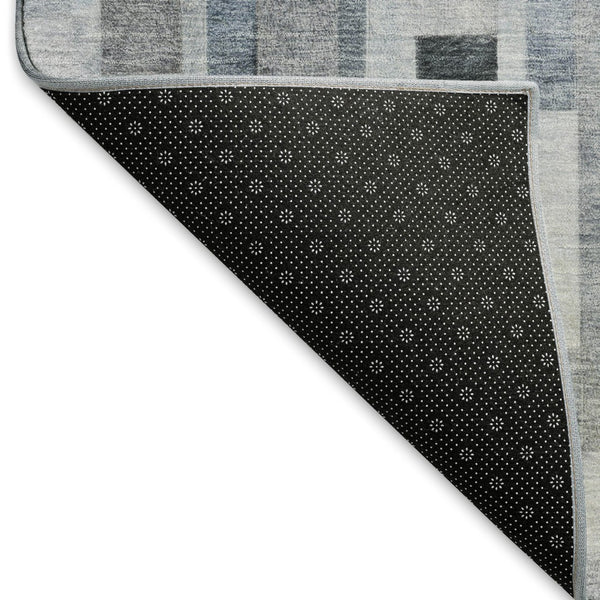 HomeRoots 9' X 12' Striped Area Rug in Blue, Ivory & Gray - Washable, UV-Protected, Durable for Family Spaces 695353