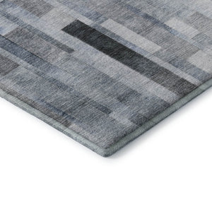 HomeRoots 9' X 12' Striped Area Rug in Blue, Ivory & Gray - Washable, UV-Protected, Durable for Family Spaces 695353