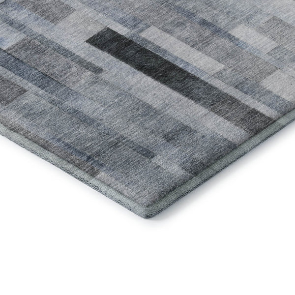 HomeRoots 9' X 12' Striped Area Rug in Blue, Ivory & Gray - Washable, UV-Protected, Durable for Family Spaces 695353