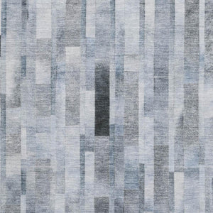 HomeRoots 9' X 12' Striped Area Rug in Blue, Ivory & Gray - Washable, UV-Protected, Durable for Family Spaces 695353