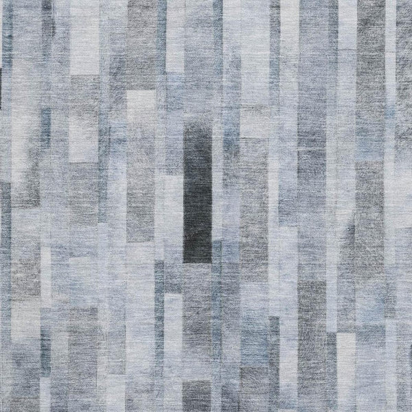 HomeRoots 9' X 12' Striped Area Rug in Blue, Ivory & Gray - Washable, UV-Protected, Durable for Family Spaces 695353