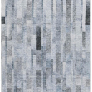 HomeRoots 9' X 12' Striped Area Rug in Blue, Ivory & Gray - Washable, UV-Protected, Durable for Family Spaces 695353