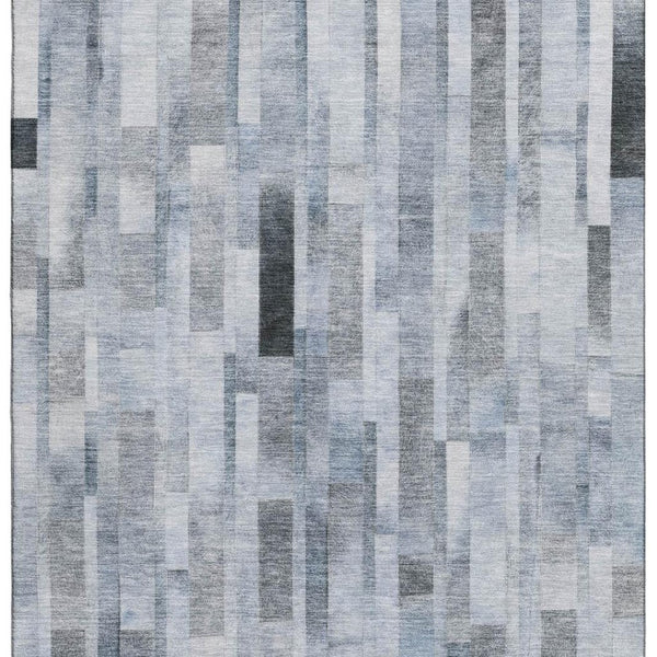 HomeRoots 9' X 12' Striped Area Rug in Blue, Ivory & Gray - Washable, UV-Protected, Durable for Family Spaces 695353