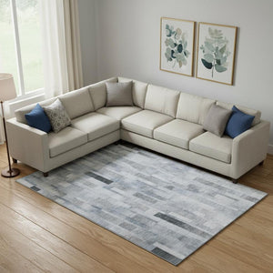 HomeRoots 10' X 14' Washable Blue Ivory & Gray Striped Area Rug with UV Protection for Durable Style & Comfort 695354
