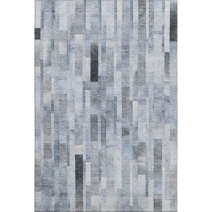 HomeRoots 10' X 14' Washable Blue Ivory & Gray Striped Area Rug with UV Protection for Durable Style & Comfort 695354