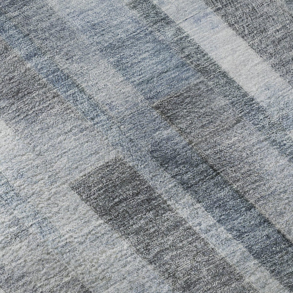HomeRoots 10' X 14' Washable Blue Ivory & Gray Striped Area Rug with UV Protection for Durable Style & Comfort 695354
