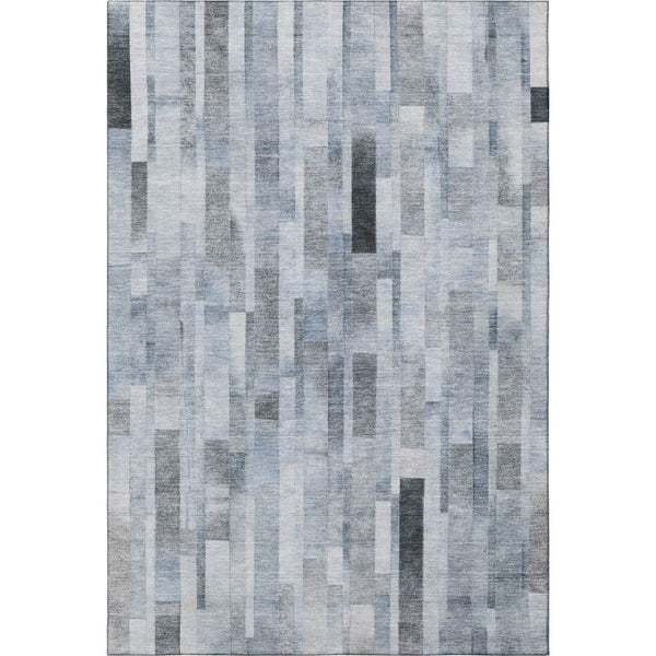 HomeRoots 10' X 14' Washable Blue Ivory & Gray Striped Area Rug with UV Protection for Durable Style & Comfort 695354