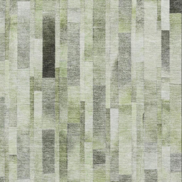 HomeRoots 5' X 8' Green Gray Ivory Striped Washable Area Rug with UV Protection for High-Traffic Spaces 695356