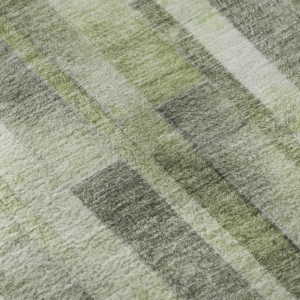 HomeRoots 8' Washable Round Rug with Green, Gray & Ivory Stripes - UV Protected, Non-Slip, Easy-Care Design 695357