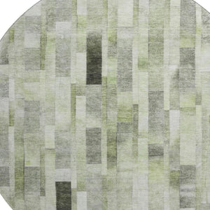 HomeRoots 8' Washable Round Rug with Green, Gray & Ivory Stripes - UV Protected, Non-Slip, Easy-Care Design 695357