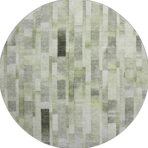 HomeRoots 8' Washable Round Rug with Green, Gray & Ivory Stripes - UV Protected, Non-Slip, Easy-Care Design 695357