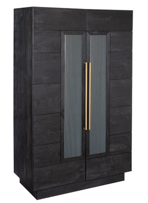 Hekman Furniture 695358 Elias Wine & Bar Cabinet - Elegant Satin Black Oak, Glass Doors, Auto-on Lighting & Storage Solutions  Elias Wine & Bar Cabinet 695358