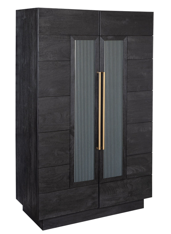 Hekman Furniture 695358 Elias Wine & Bar Cabinet - Elegant Satin Black Oak, Glass Doors, Auto-on Lighting & Storage Solutions  Elias Wine & Bar Cabinet 695358