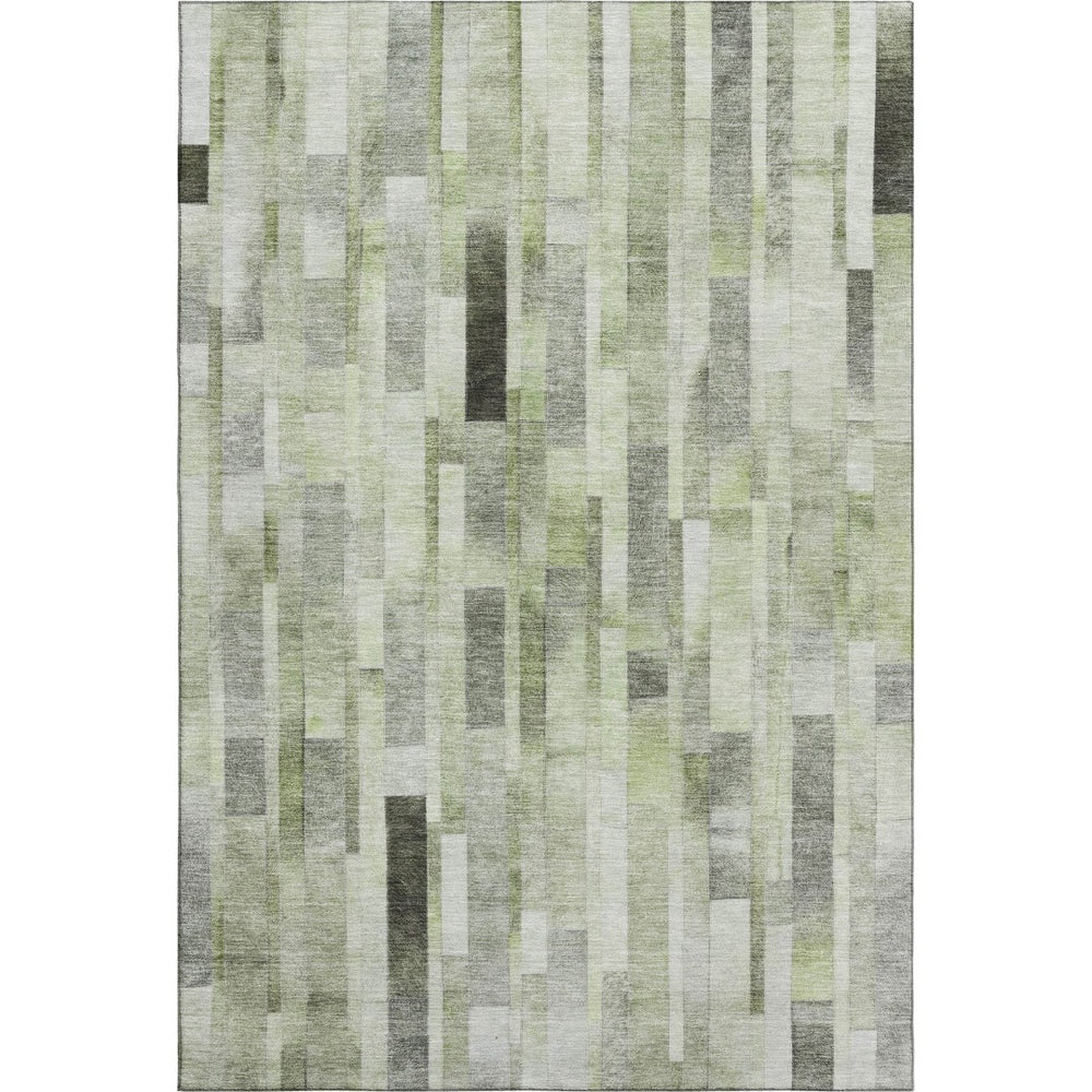 HomeRoots 8' X 10' Striped Washable Area Rug in Green, Gray & Ivory with UV Protection for Active Homes 695358