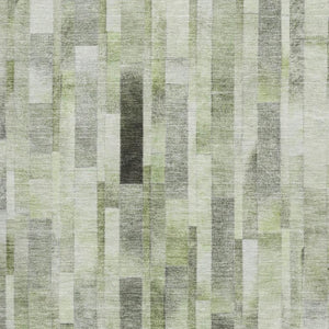 HomeRoots 8' X 10' Striped Washable Area Rug in Green, Gray & Ivory with UV Protection for Active Homes 695358