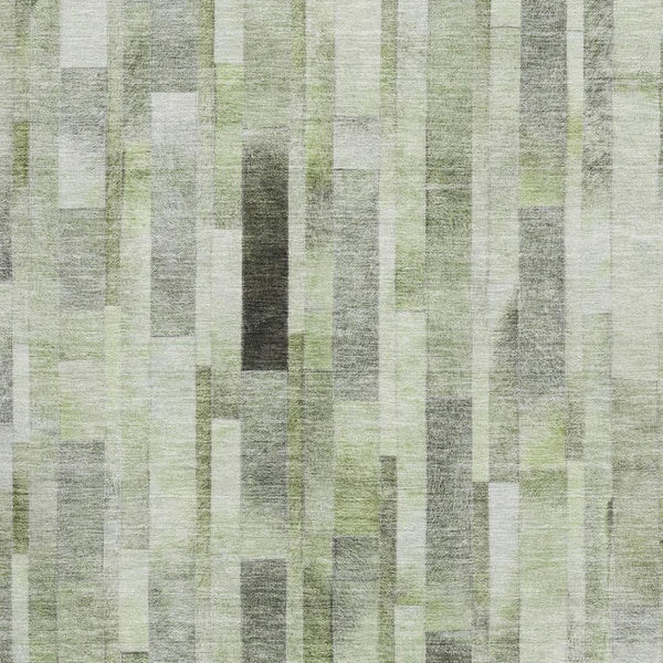 HomeRoots 8' X 10' Striped Washable Area Rug in Green, Gray & Ivory with UV Protection for Active Homes 695358