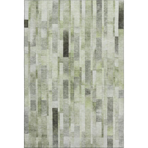 HomeRoots 9' X 12' Stylish Green Gray Ivory Striped Area Rug – Washable, UV Protected, Durable for Homes 695359