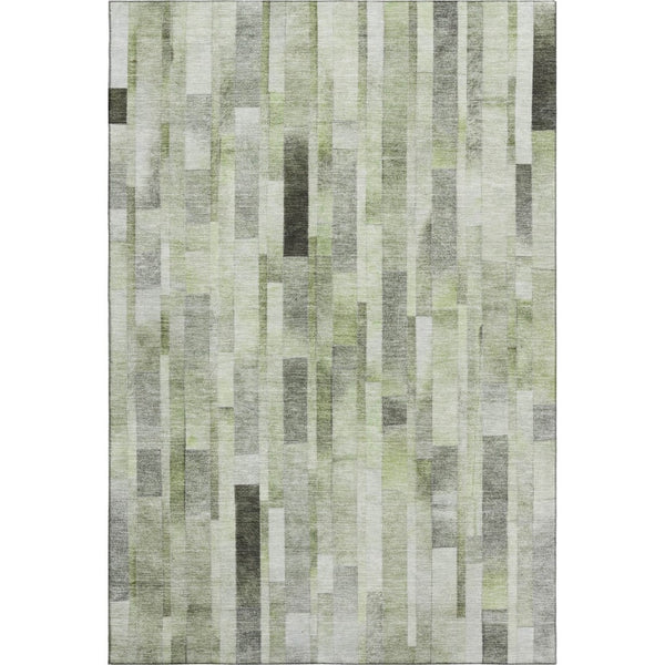 HomeRoots 9' X 12' Stylish Green Gray Ivory Striped Area Rug – Washable, UV Protected, Durable for Homes 695359