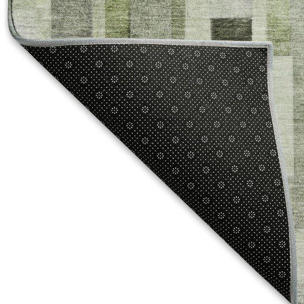 HomeRoots 9' X 12' Stylish Green Gray Ivory Striped Area Rug – Washable, UV Protected, Durable for Homes 695359