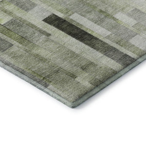 HomeRoots 9' X 12' Stylish Green Gray Ivory Striped Area Rug – Washable, UV Protected, Durable for Homes 695359