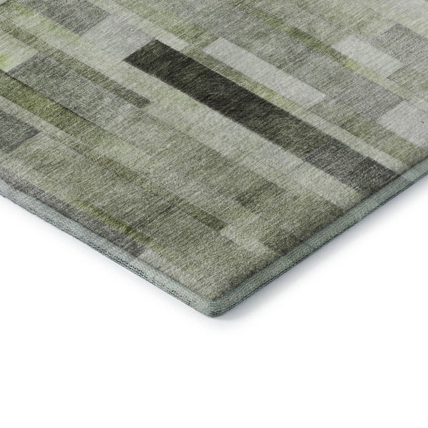 HomeRoots 9' X 12' Stylish Green Gray Ivory Striped Area Rug – Washable, UV Protected, Durable for Homes 695359