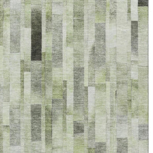 HomeRoots 9' X 12' Stylish Green Gray Ivory Striped Area Rug – Washable, UV Protected, Durable for Homes 695359
