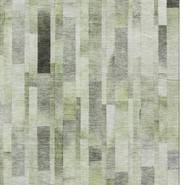 HomeRoots 9' X 12' Stylish Green Gray Ivory Striped Area Rug – Washable, UV Protected, Durable for Homes 695359