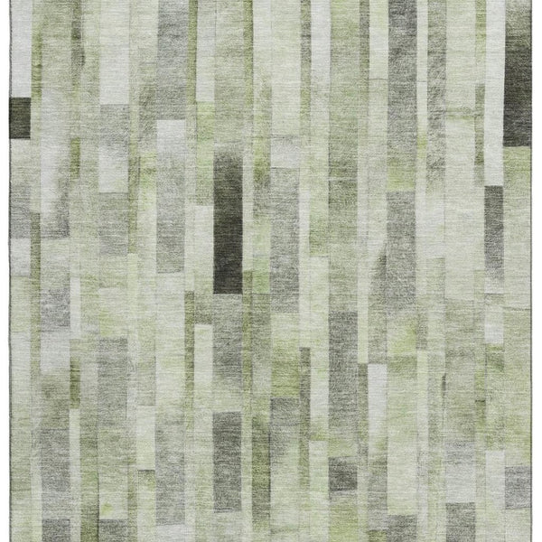 HomeRoots 9' X 12' Stylish Green Gray Ivory Striped Area Rug – Washable, UV Protected, Durable for Homes 695359