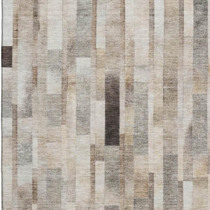 HomeRoots 5' X 8' Stylish Taupe Ivory Gray Striped Washable Area Rug - Durable, UV Protected, Soft & Versatile 695362