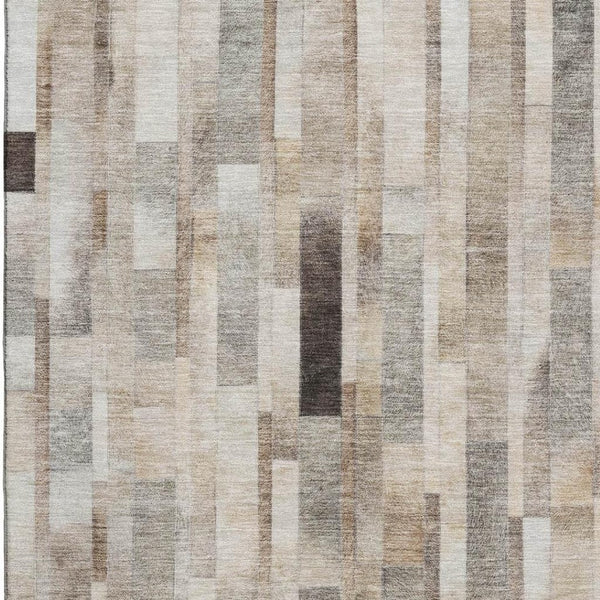 HomeRoots 5' X 8' Stylish Taupe Ivory Gray Striped Washable Area Rug - Durable, UV Protected, Soft & Versatile 695362