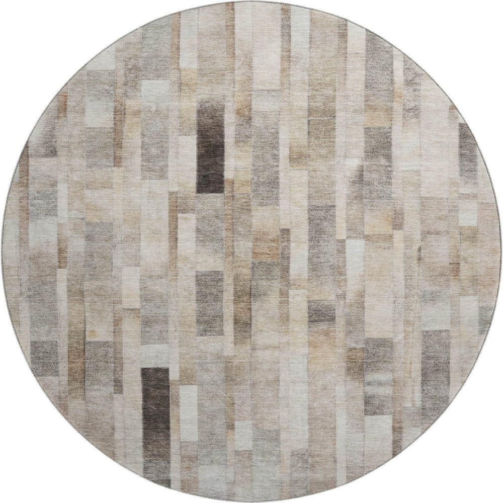 HomeRoots 8' Taupe Ivory and Gray Striped Washable Rug - Durable, UV-Protected, Perfect for Homes with Kids & Pets! 695363