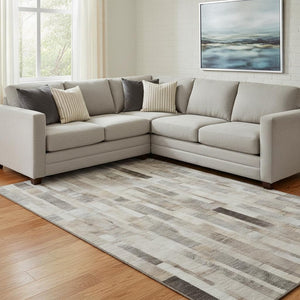 HomeRoots 8' X 10' Washable Taupe Ivory Gray Striped Area Rug with UV Protection for Stylish Homes 695364