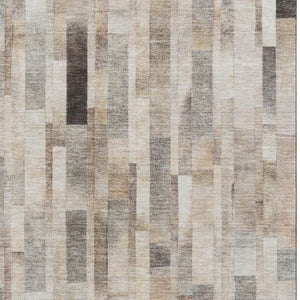 HomeRoots 8' X 10' Washable Taupe Ivory Gray Striped Area Rug with UV Protection for Stylish Homes 695364