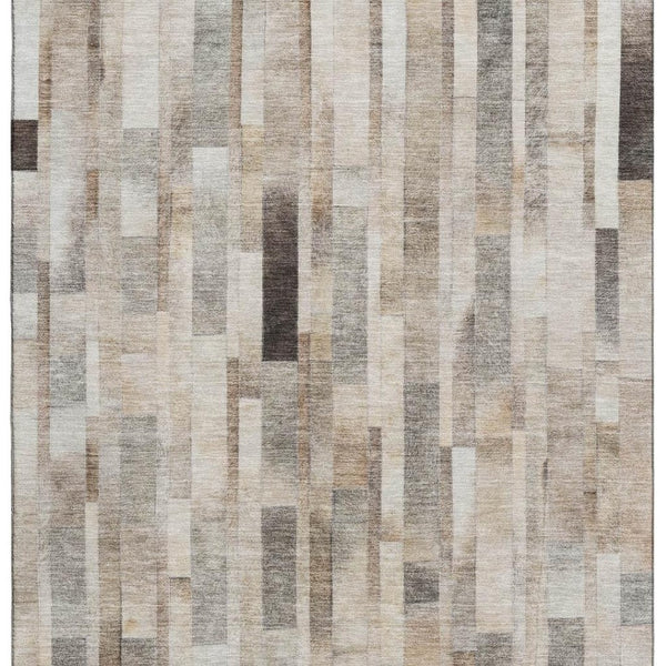 HomeRoots 8' X 10' Washable Taupe Ivory Gray Striped Area Rug with UV Protection for Stylish Homes 695364